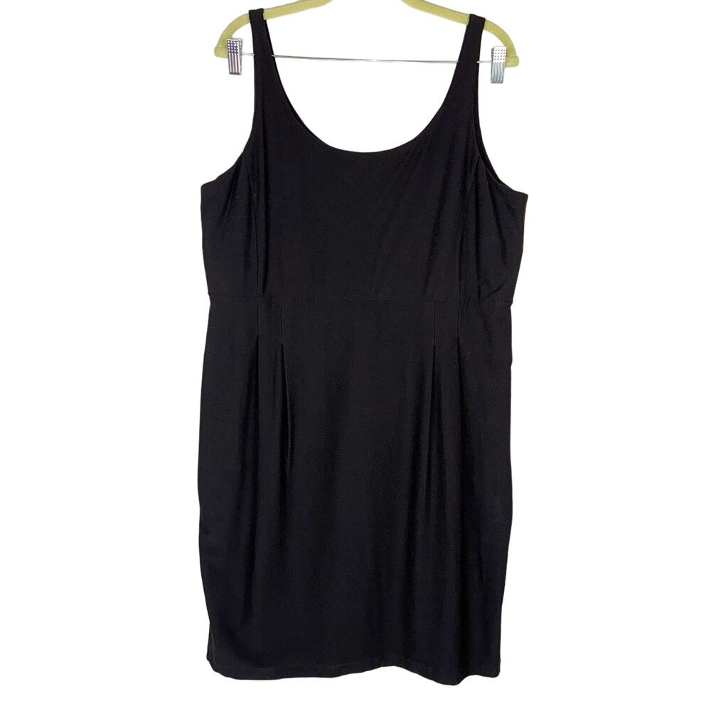 Eileen Fisher Black Classic‎ Sleeveless Stretch Pleated Sheath Dress Sz Large